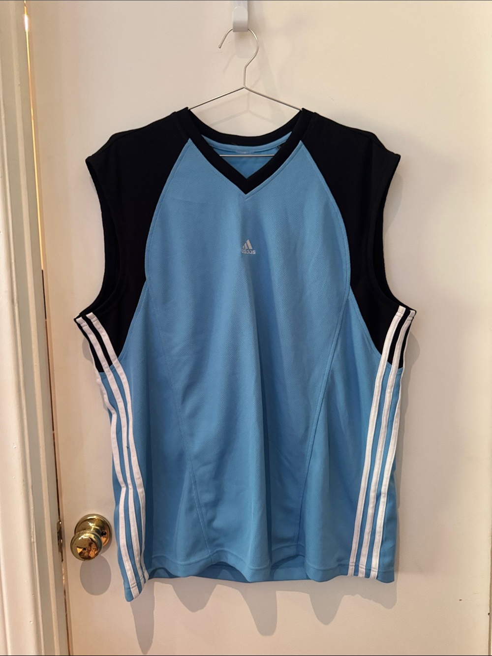 adidas Light Blue & Black Sleeveless Sports Jersey
